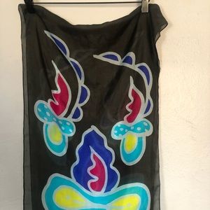 Hand painted silk scarf. Charcoal grey. Dry clean or hand wash separately.